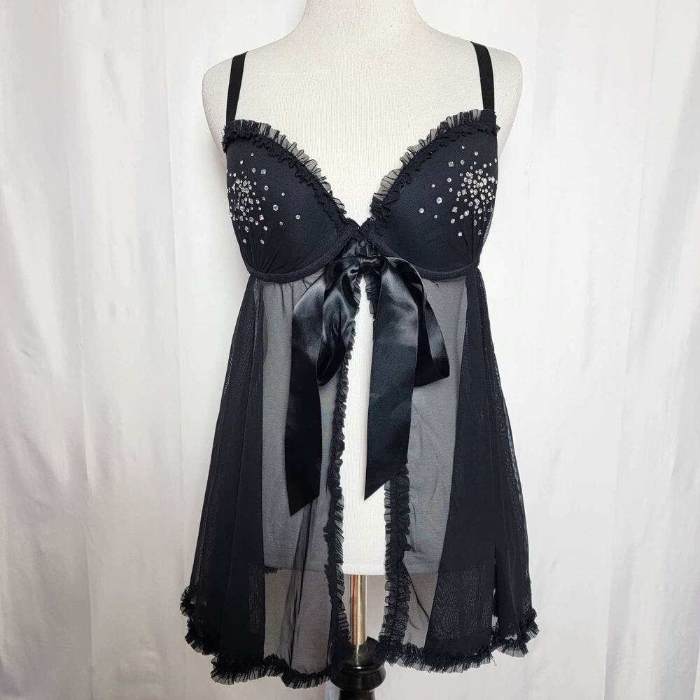 Victoria's Secret Black Rhinestone Bra Lingerie SZ 36D